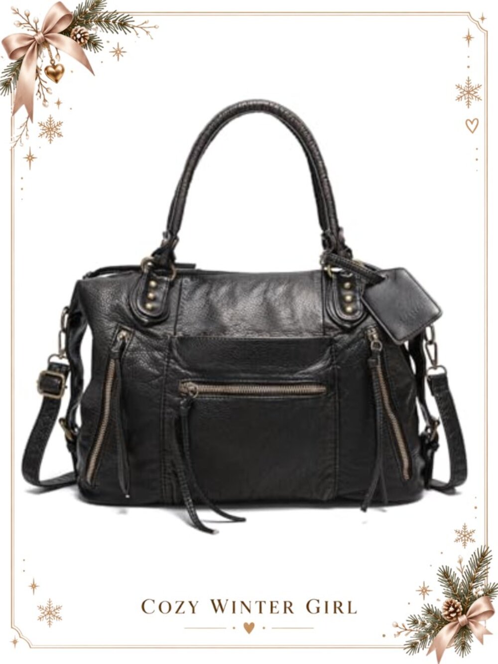 Washed Vegan Leather Studded Hobo Tote Bag Women Slouchy Y2K